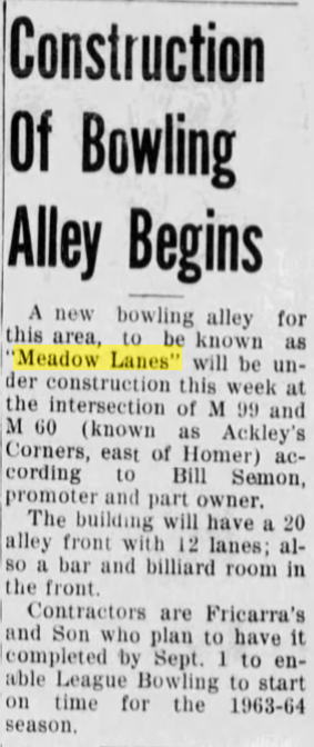 Crossroads Family Fun Center (Meadow Lanes, Homer Lanes) - June 1963 Article (newer photo)